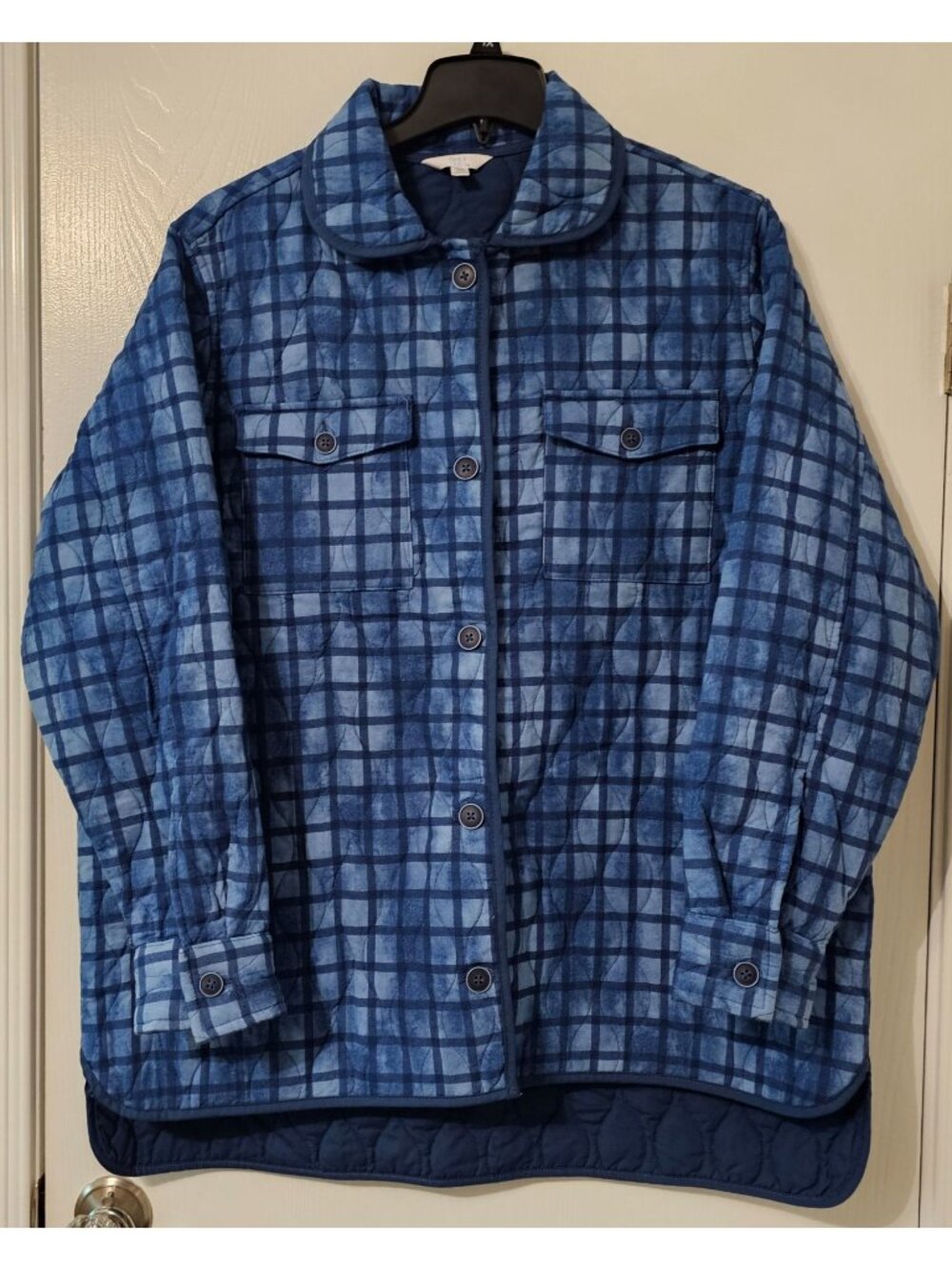 NWT Time And Tru Womens 3X 22 Blue Quilted Button-Up Shacket Outdoor Comfort